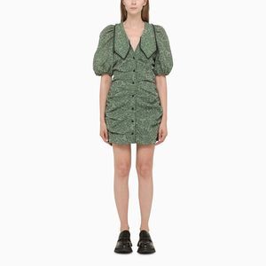 Ganni | Dresses | Ganni Short Green Floral Jacquard Dress | Poshmark